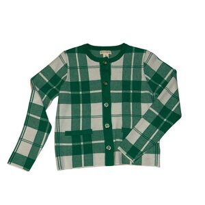 Green and white plaid cardigan!